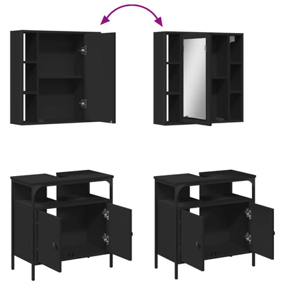 2 Piece Bathroom Furniture Set Black Engineered Wood