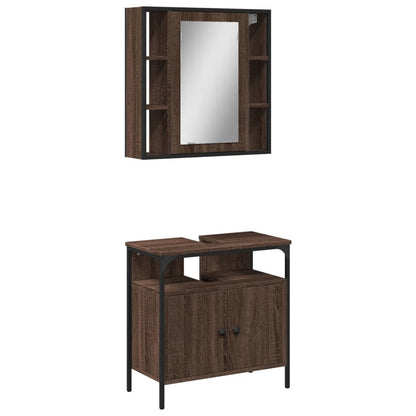 2 Piece Bathroom Furniture Set Brown Oak Engineered Wood