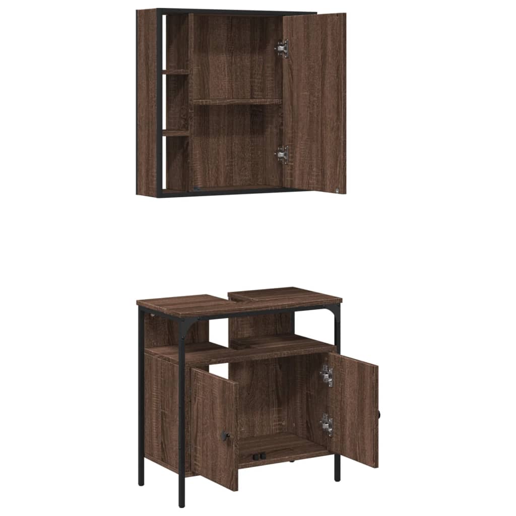 2 Piece Bathroom Furniture Set Brown Oak Engineered Wood