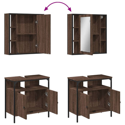 2 Piece Bathroom Furniture Set Brown Oak Engineered Wood