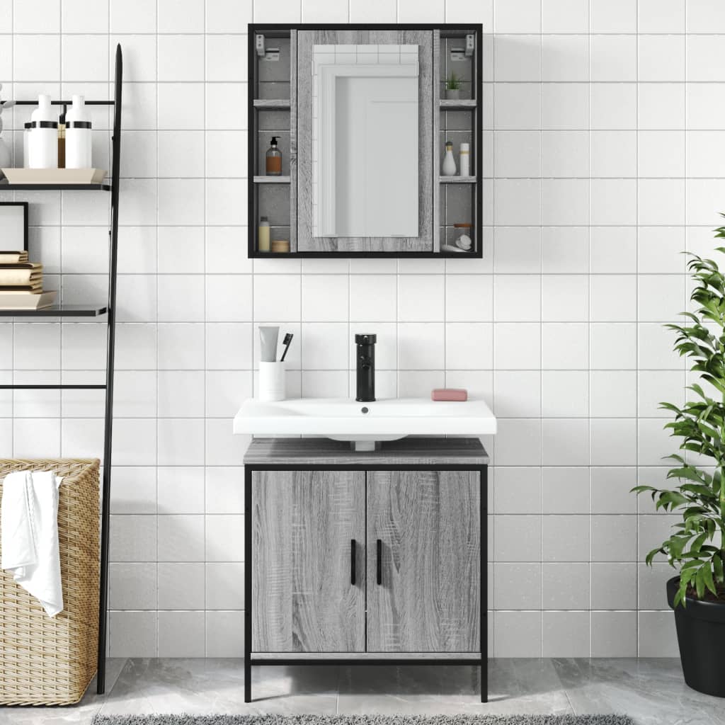 2 Piece Bathroom Furniture Set Grey Sonoma Engineered Wood