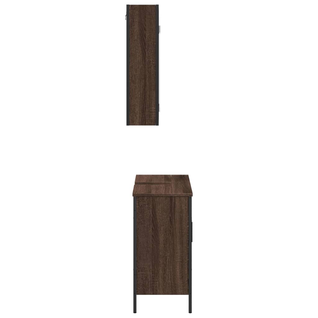 2 Piece Bathroom Furniture Set Brown Oak Engineered Wood