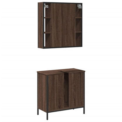 2 Piece Bathroom Furniture Set Brown Oak Engineered Wood