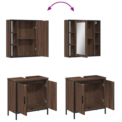 2 Piece Bathroom Furniture Set Brown Oak Engineered Wood