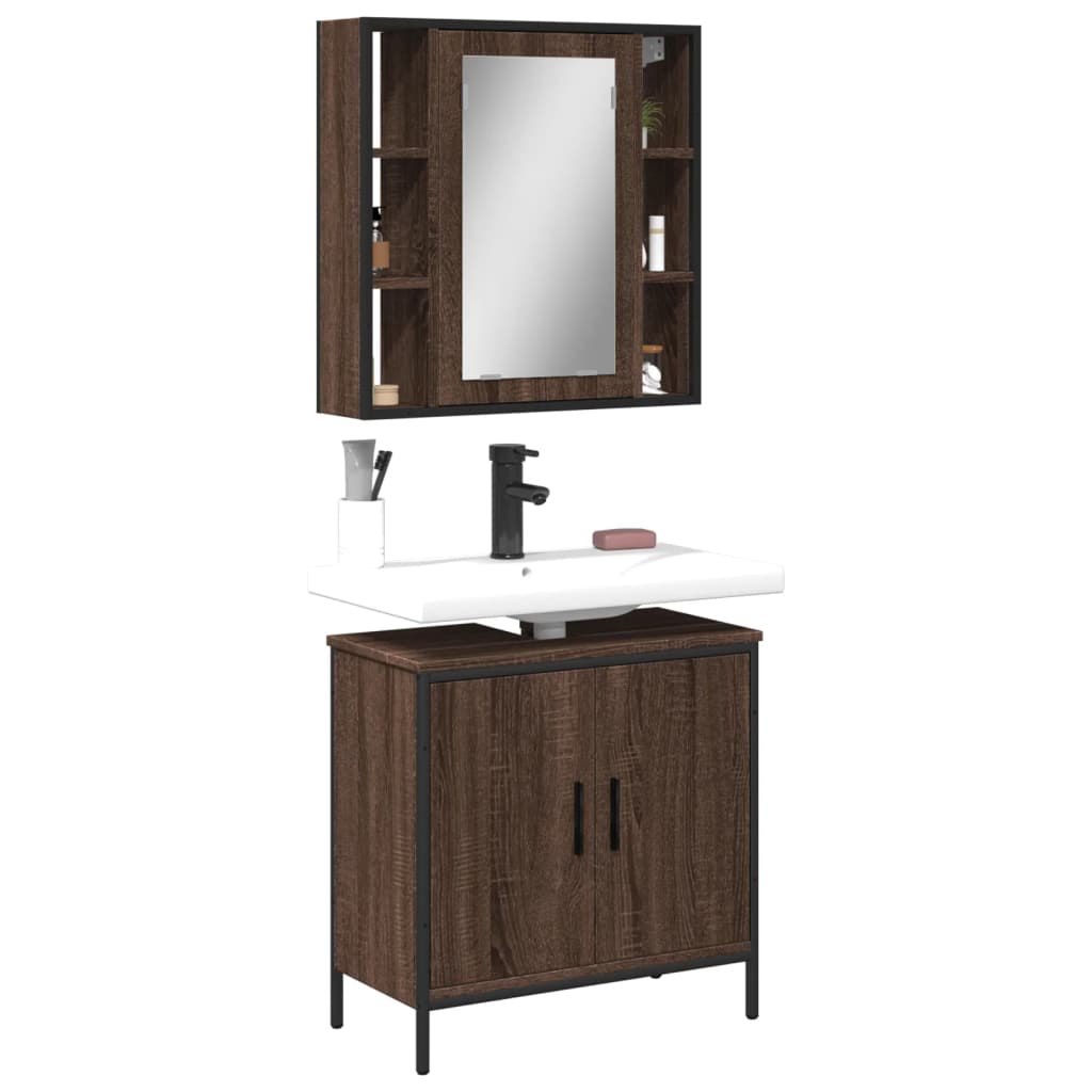 2 Piece Bathroom Furniture Set Brown Oak Engineered Wood