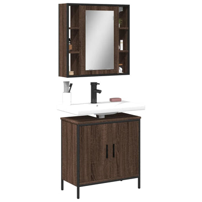 2 Piece Bathroom Furniture Set Brown Oak Engineered Wood