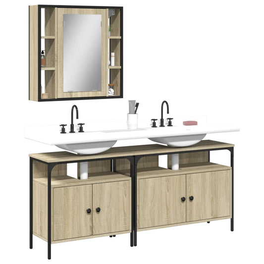 3 Piece Bathroom Cabinet Set Sonoma Oak Engineered Wood