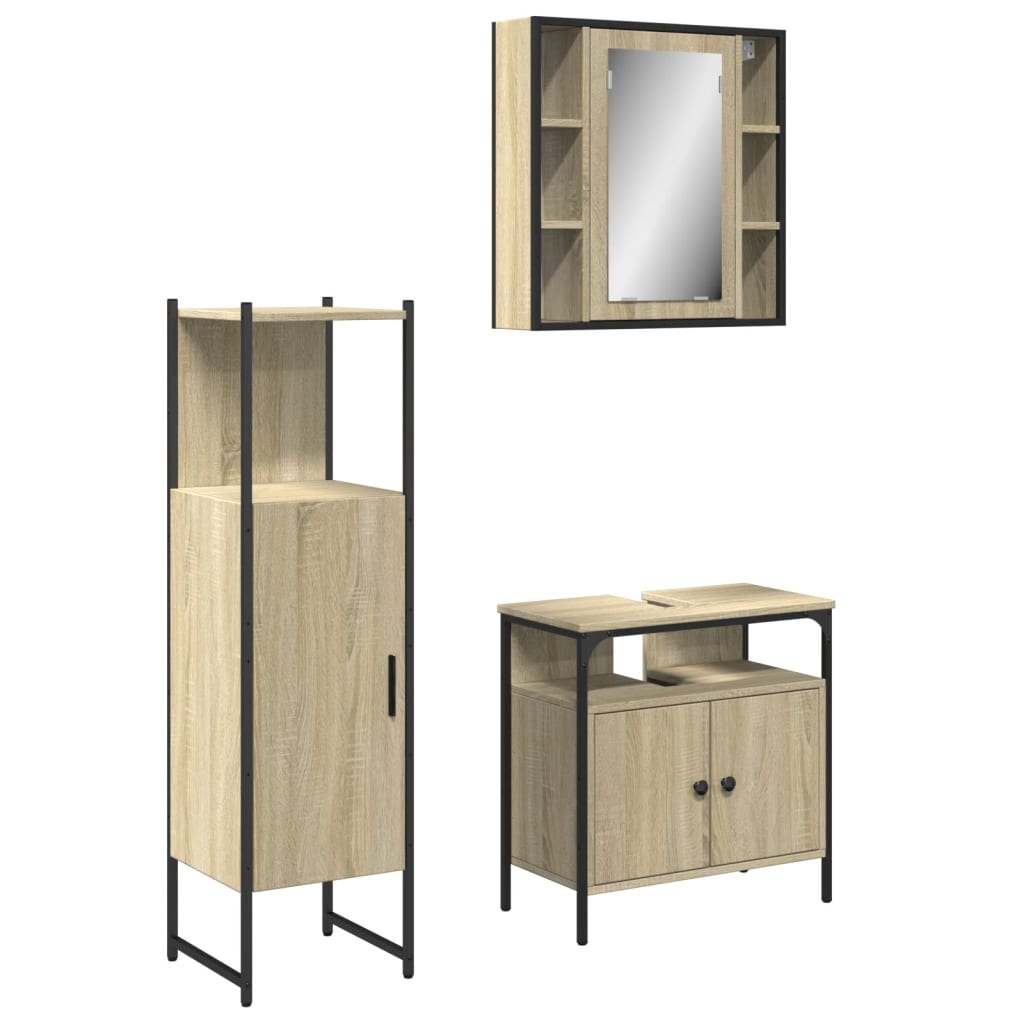 3 Piece Bathroom Cabinet Set Sonoma Oak Engineered Wood