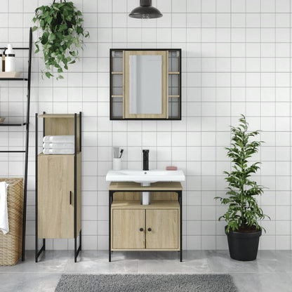 3 Piece Bathroom Cabinet Set Sonoma Oak Engineered Wood