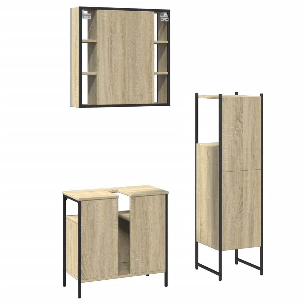 3 Piece Bathroom Cabinet Set Sonoma Oak Engineered Wood