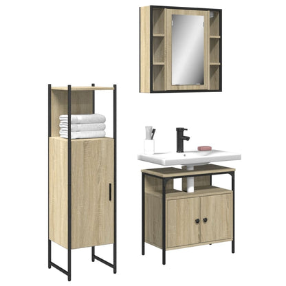 3 Piece Bathroom Cabinet Set Sonoma Oak Engineered Wood