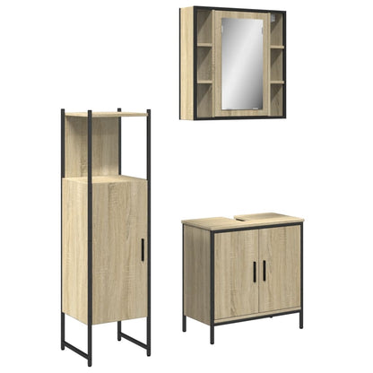 3 Piece Bathroom Cabinet Set Sonoma Oak Engineered Wood