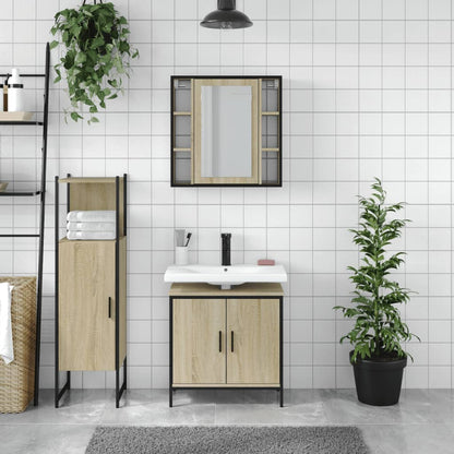 3 Piece Bathroom Cabinet Set Sonoma Oak Engineered Wood