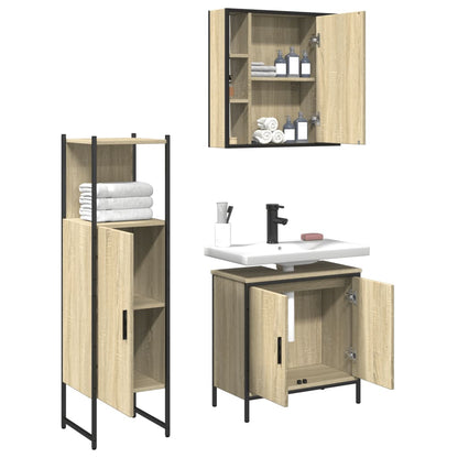 3 Piece Bathroom Cabinet Set Sonoma Oak Engineered Wood