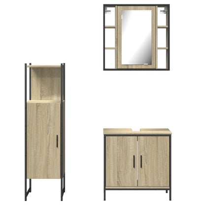 3 Piece Bathroom Cabinet Set Sonoma Oak Engineered Wood