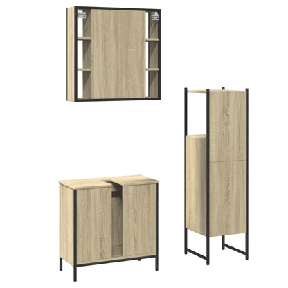 3 Piece Bathroom Cabinet Set Sonoma Oak Engineered Wood