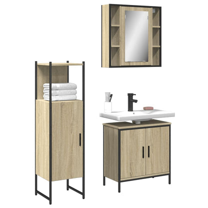 3 Piece Bathroom Cabinet Set Sonoma Oak Engineered Wood