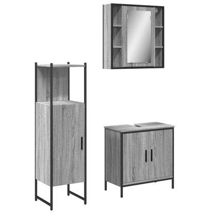 3 Piece Bathroom Cabinet Set Grey Sonoma Engineered Wood