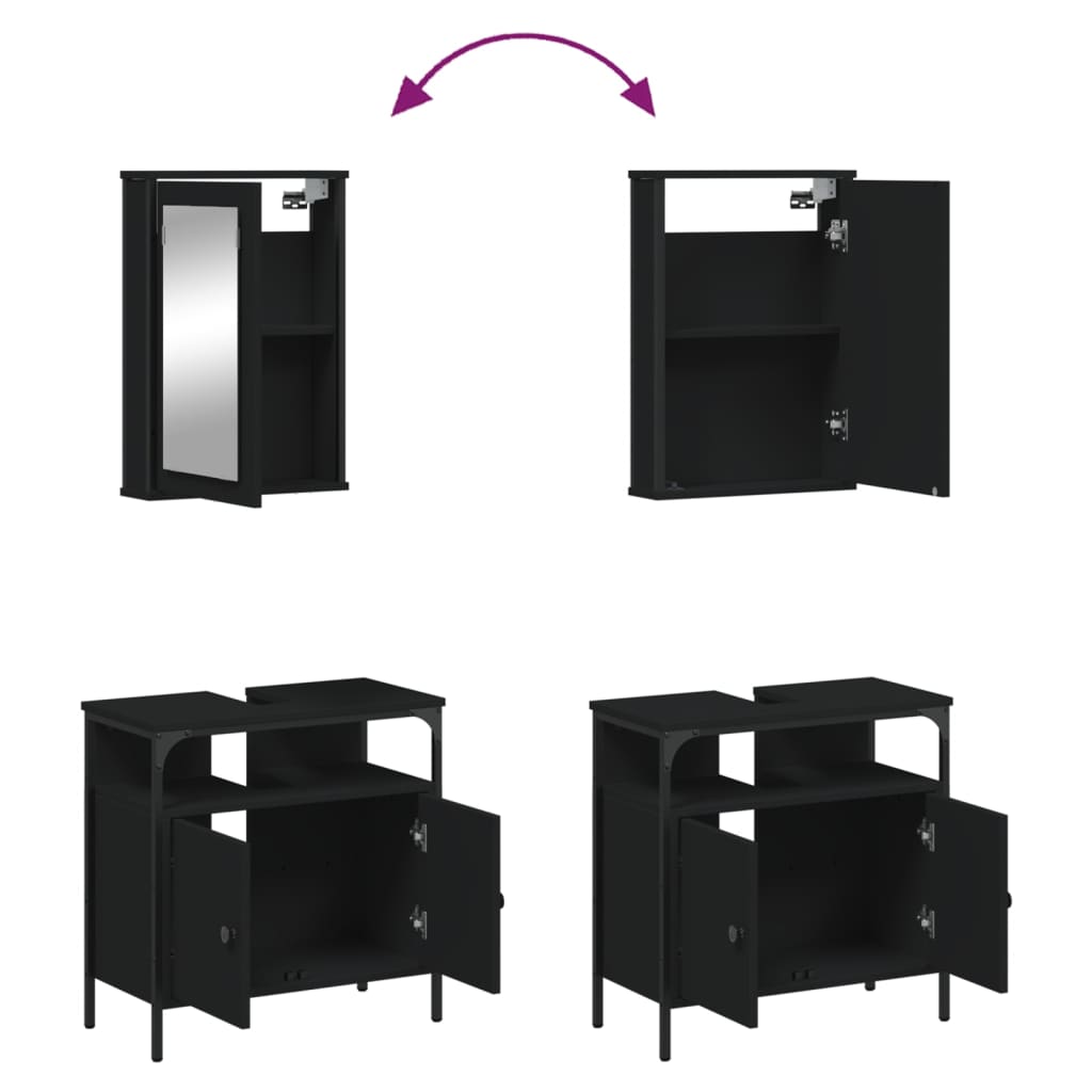 2 Piece Bathroom Furniture Set Black Engineered Wood