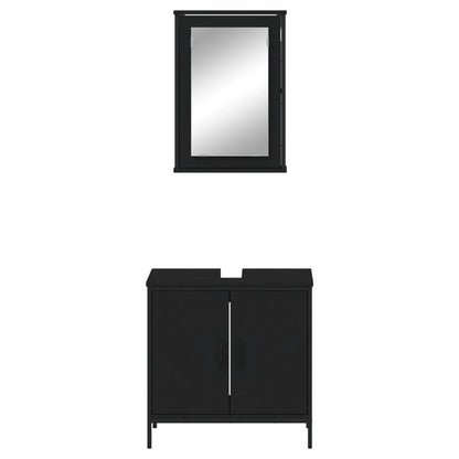 2 Piece Bathroom Furniture Set Black Engineered Wood