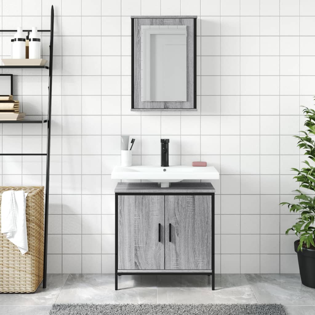 2 Piece Bathroom Furniture Set Grey Sonoma Engineered Wood