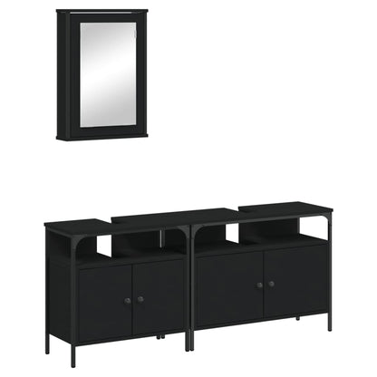 3 Piece Bathroom Furniture Set Black Engineered Wood