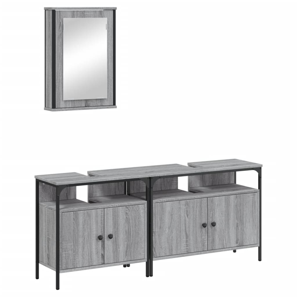 3 Piece Bathroom Furniture Set Grey Sonoma Engineered Wood