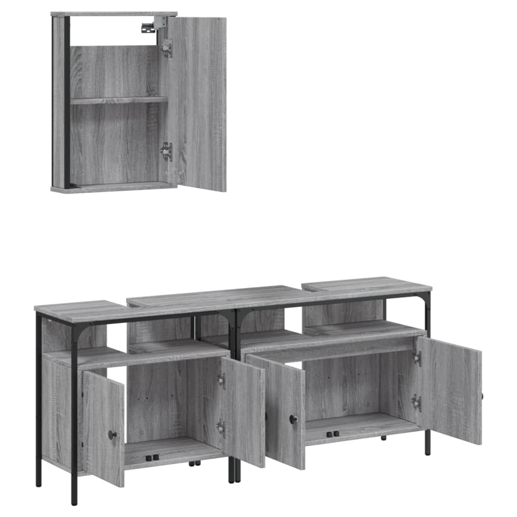 3 Piece Bathroom Furniture Set Grey Sonoma Engineered Wood