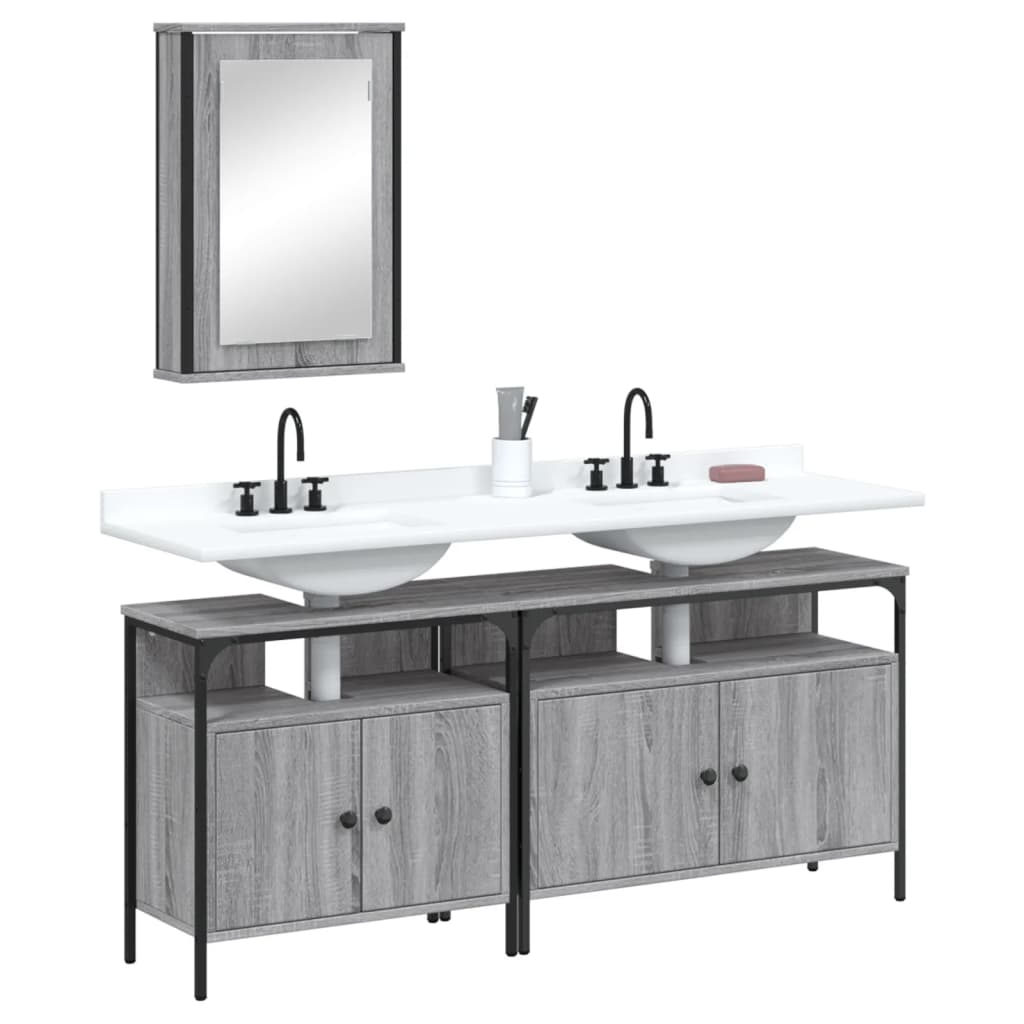 3 Piece Bathroom Furniture Set Grey Sonoma Engineered Wood