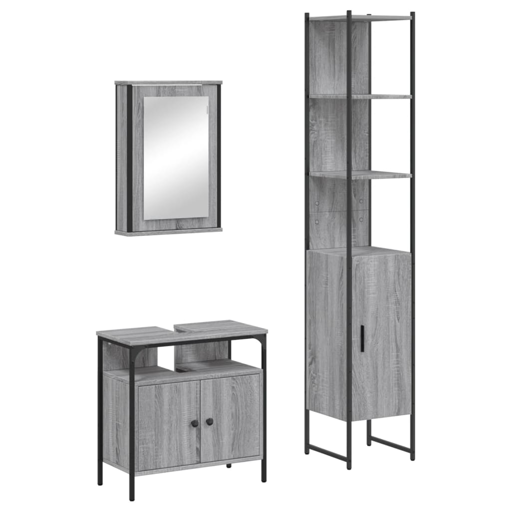 3 Piece Bathroom Furniture Set Grey Sonoma Engineered Wood