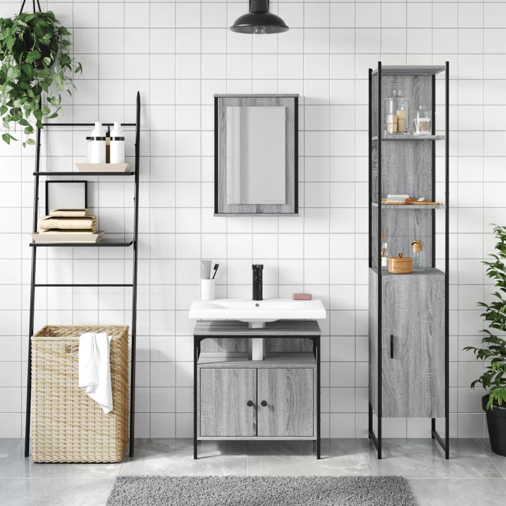 3 Piece Bathroom Furniture Set Grey Sonoma Engineered Wood