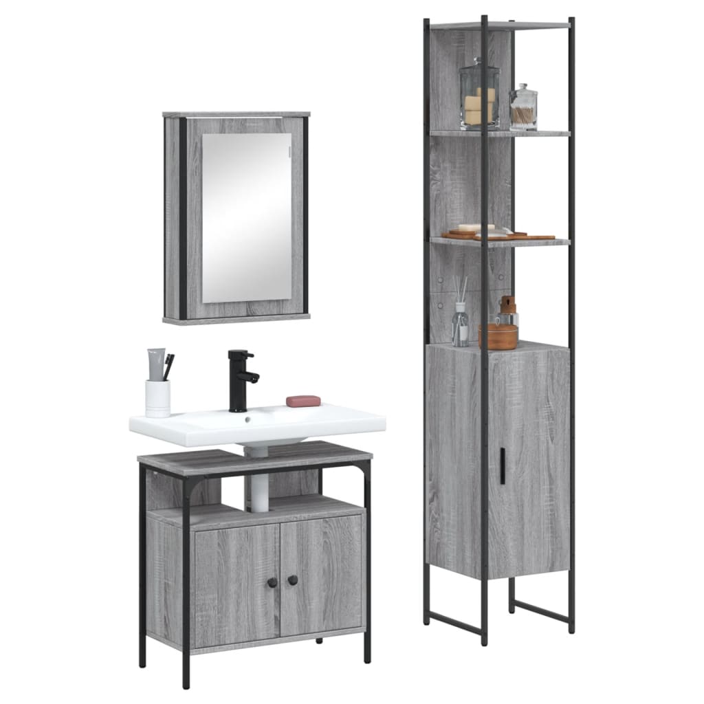 3 Piece Bathroom Furniture Set Grey Sonoma Engineered Wood