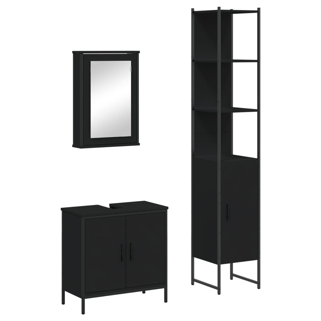 3 Piece Bathroom Furniture Set Black Engineered Wood