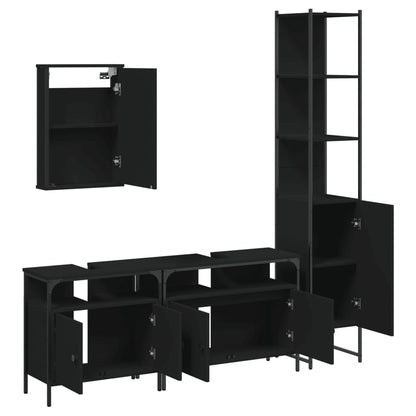 4 Piece Bathroom Furniture Set Black Engineered Wood