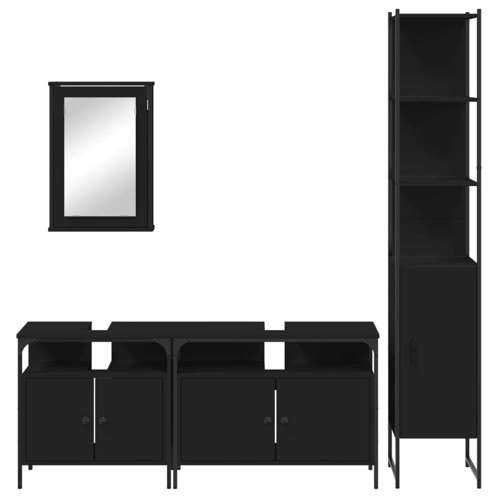 4 Piece Bathroom Furniture Set Black Engineered Wood