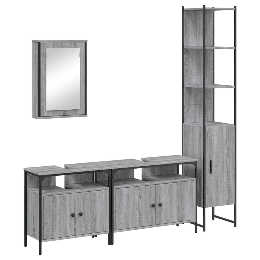 4 Piece Bathroom Furniture Set Grey Sonoma Engineered Wood