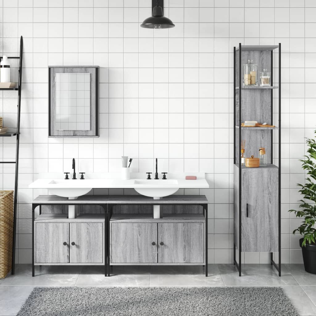 4 Piece Bathroom Furniture Set Grey Sonoma Engineered Wood