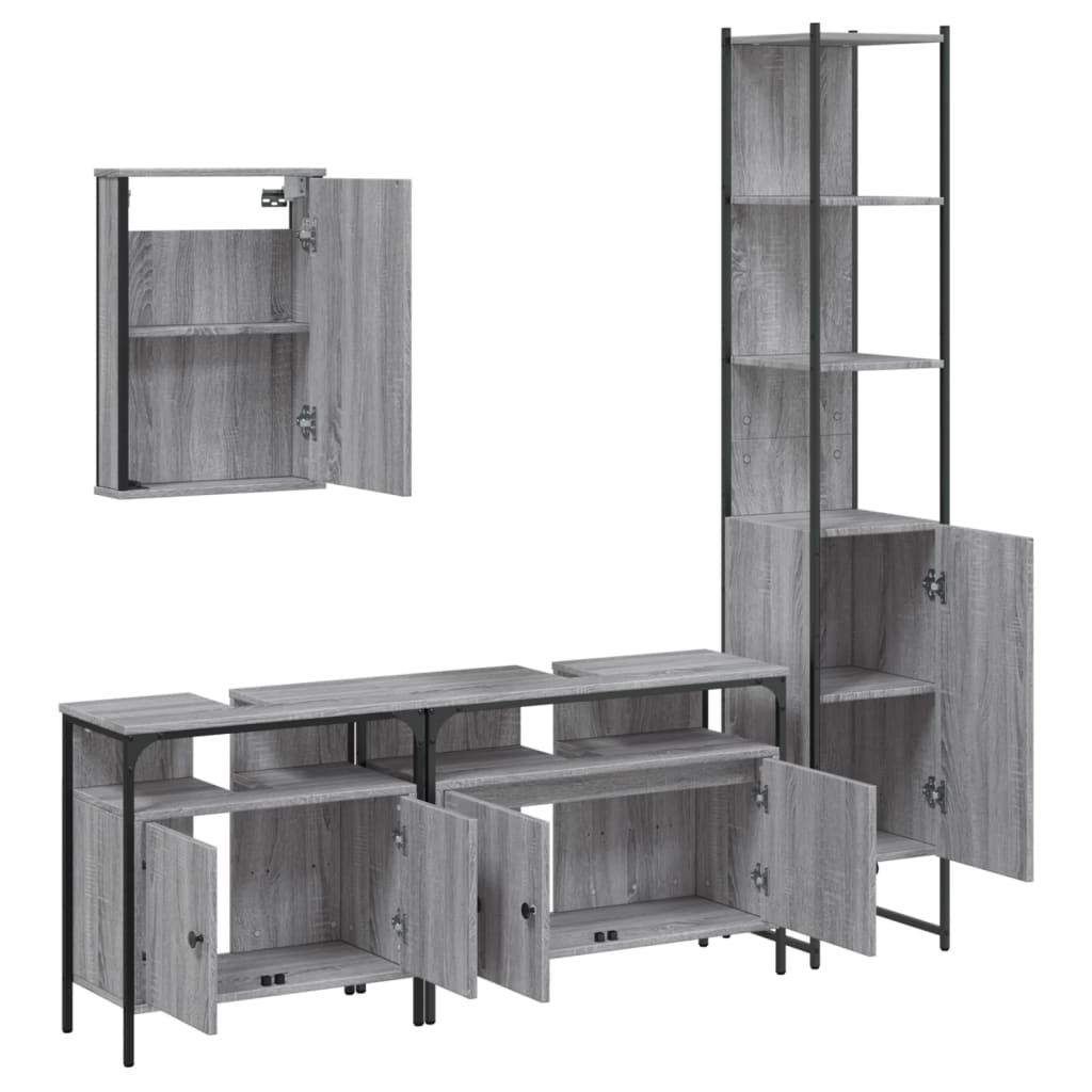 4 Piece Bathroom Furniture Set Grey Sonoma Engineered Wood