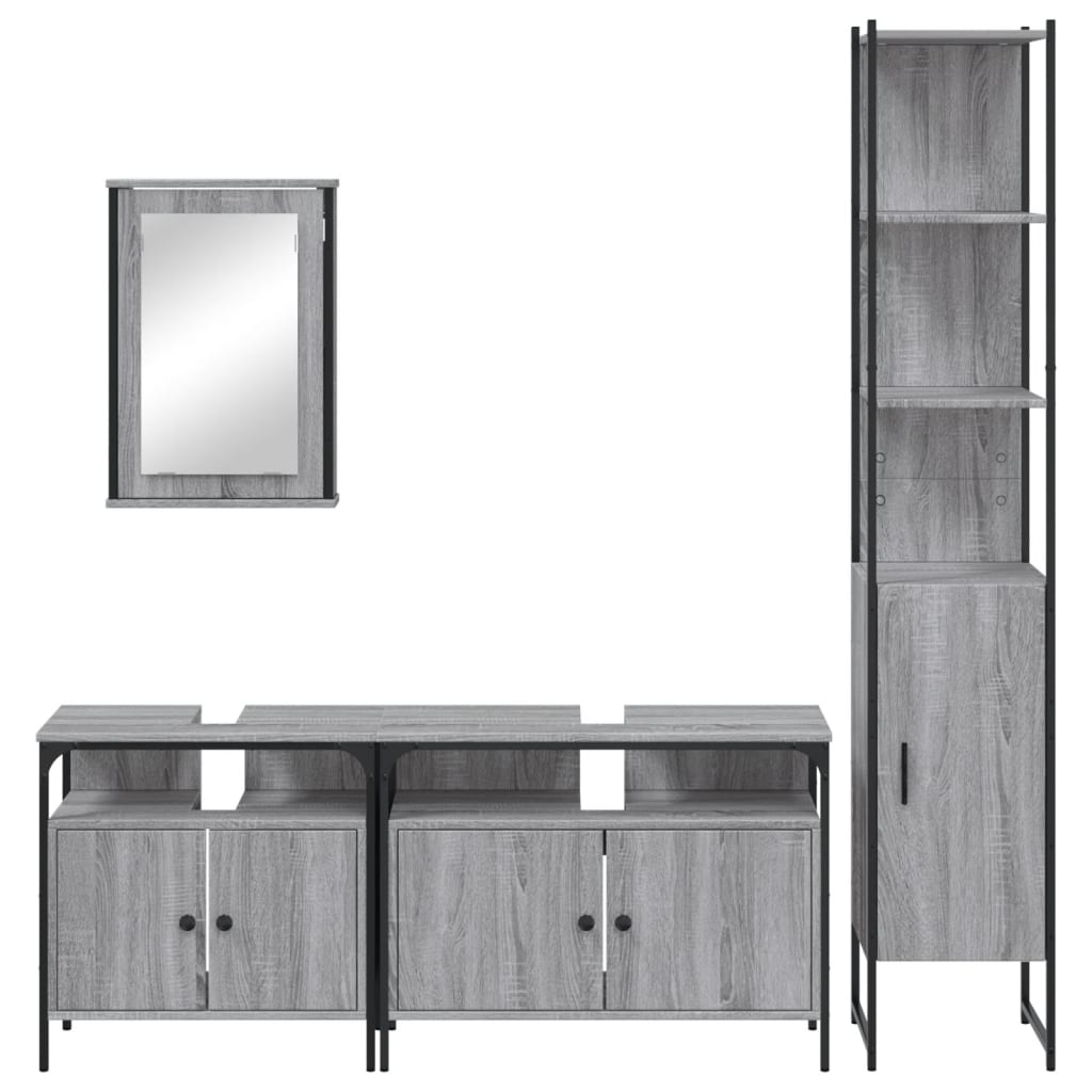 4 Piece Bathroom Furniture Set Grey Sonoma Engineered Wood