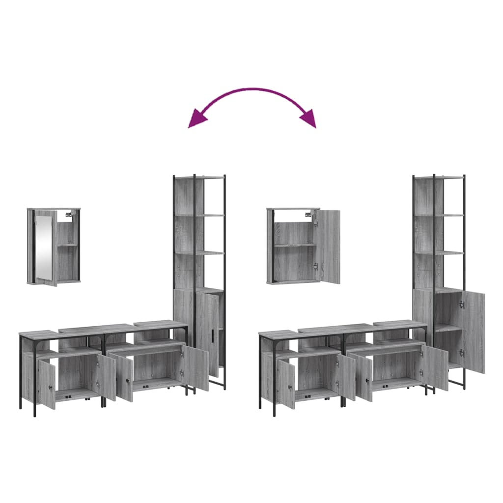 4 Piece Bathroom Furniture Set Grey Sonoma Engineered Wood