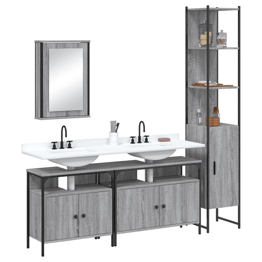 4 Piece Bathroom Furniture Set Grey Sonoma Engineered Wood