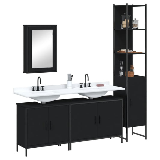 4 Piece Bathroom Furniture Set Black Engineered Wood