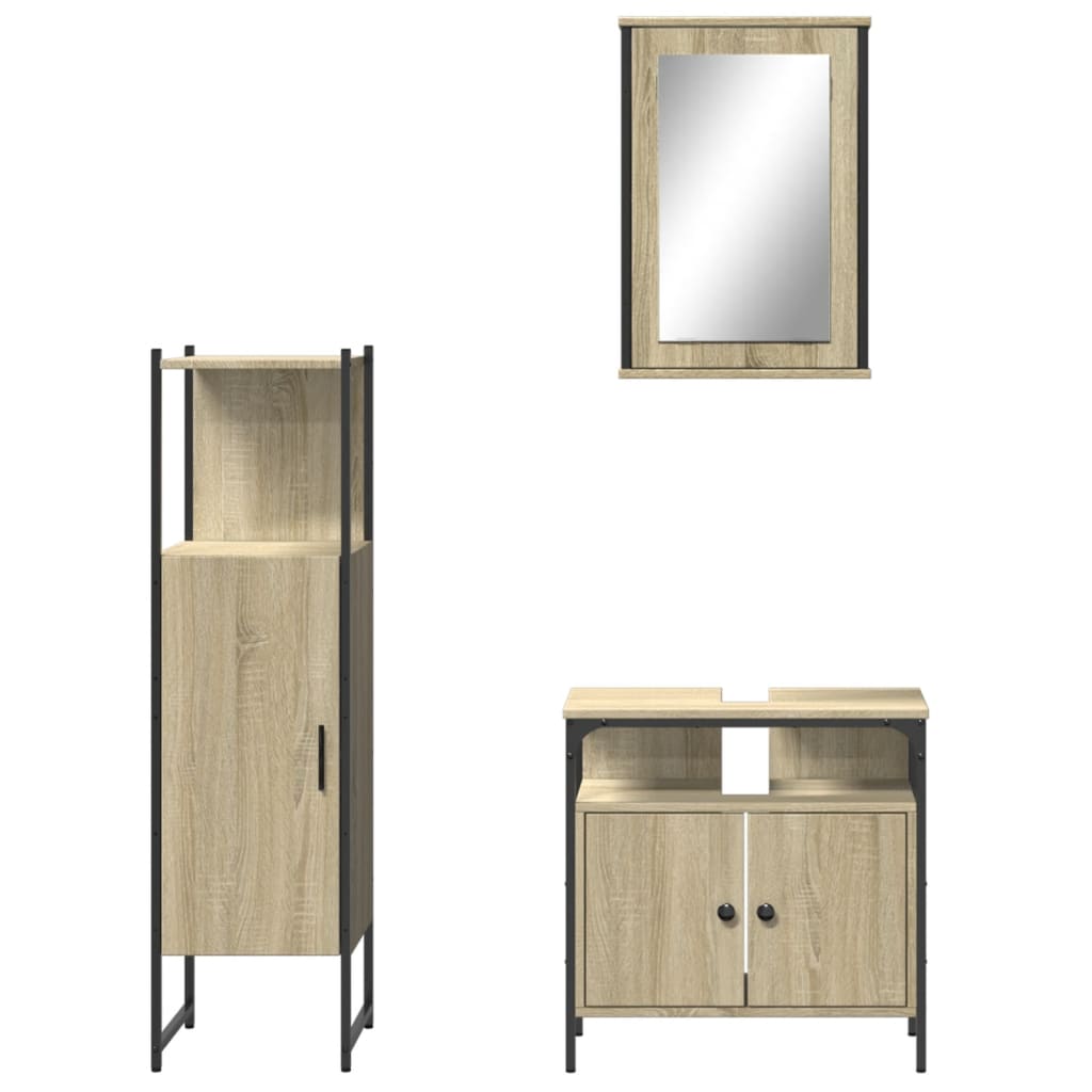 3 Piece Bathroom Furniture Set Sonoma Oak Engineered Wood