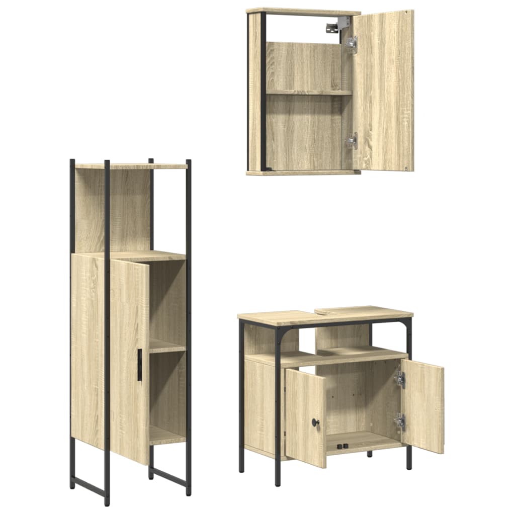 3 Piece Bathroom Furniture Set Sonoma Oak Engineered Wood