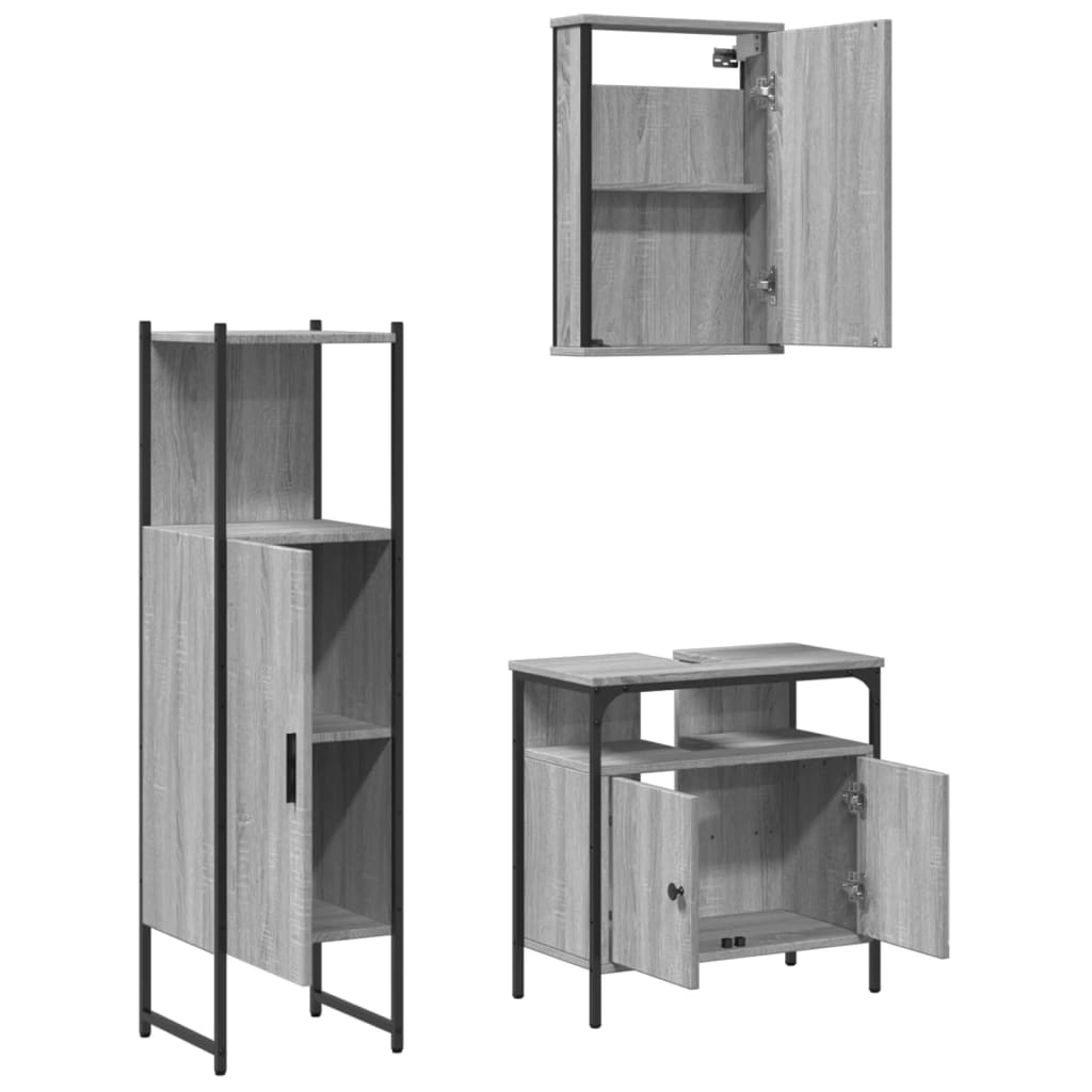 3 Piece Bathroom Furniture Set Grey Sonoma Engineered Wood