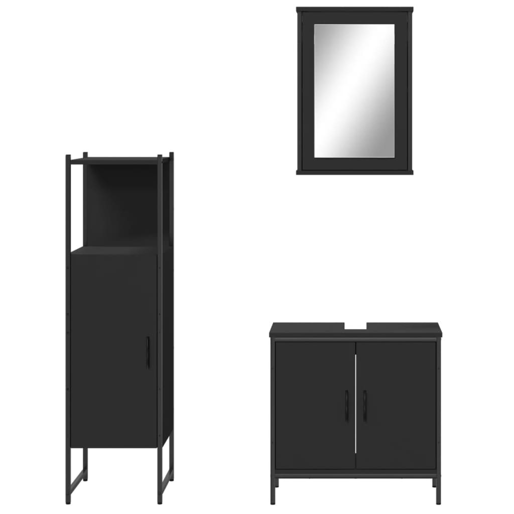 3 Piece Bathroom Furniture Set Black Engineered Wood