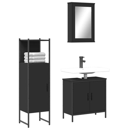 3 Piece Bathroom Furniture Set Black Engineered Wood