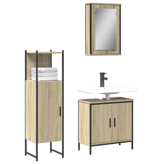 3 Piece Bathroom Furniture Set Sonoma Oak Engineered Wood