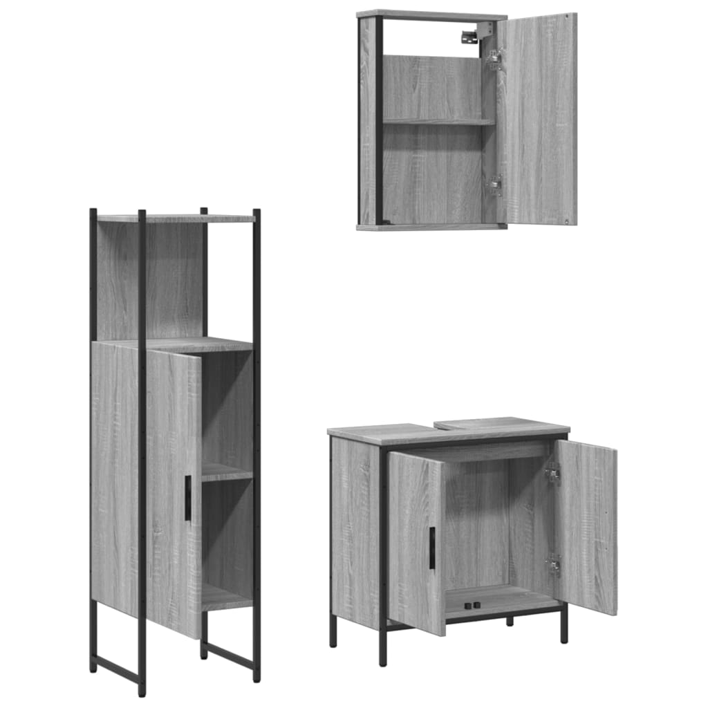 3 Piece Bathroom Furniture Set Grey Sonoma Engineered Wood