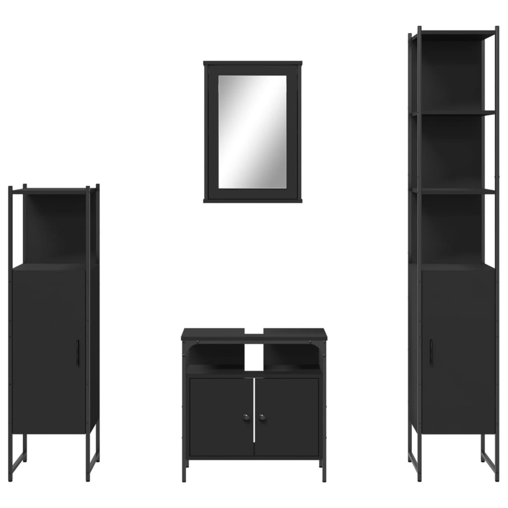 4 Piece Bathroom Furniture Set Black Engineered Wood